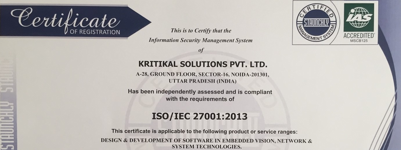 KritiKal Solutions receives ISO 27001 Certification